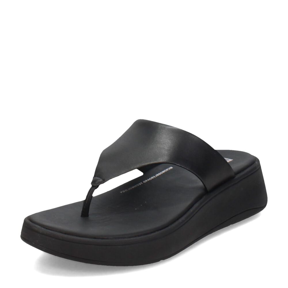 FitFlop F-Mode Leather Flatform Toe Post Sandals All Black 11 M (B)